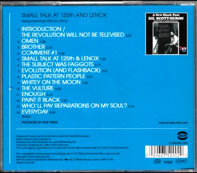 Gil Scott-Heron Small Talk At 125th And Lenox CD Album reissue 2015 BGP Records