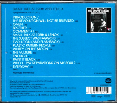 Gil Scott-Heron Small Talk At 125th And Lenox CD Album reissue 2015 BGP Records