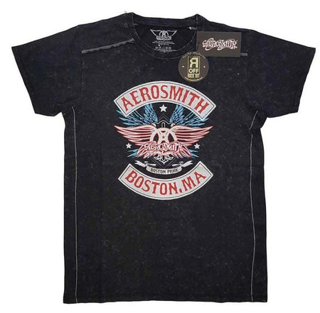 Aerosmith – Unisex T‑Shirt Boston Pride Black Wash Collection Official Merch MED