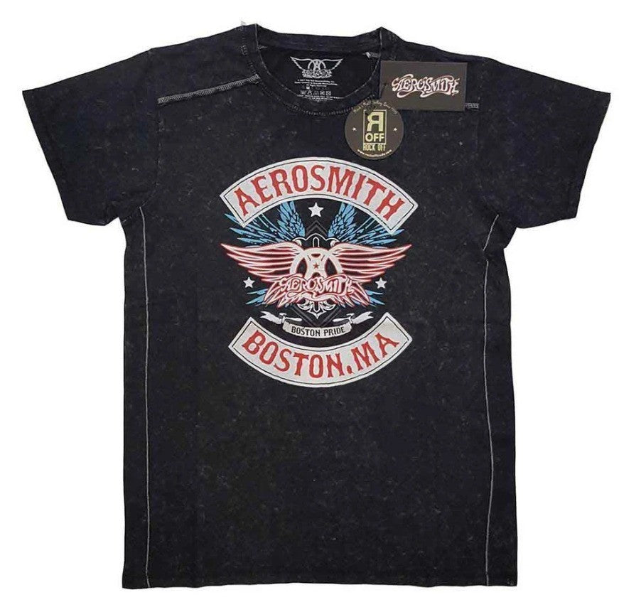 Aerosmith – Unisex T‑Shirt Boston Pride Black Wash Collection Official Merch MED