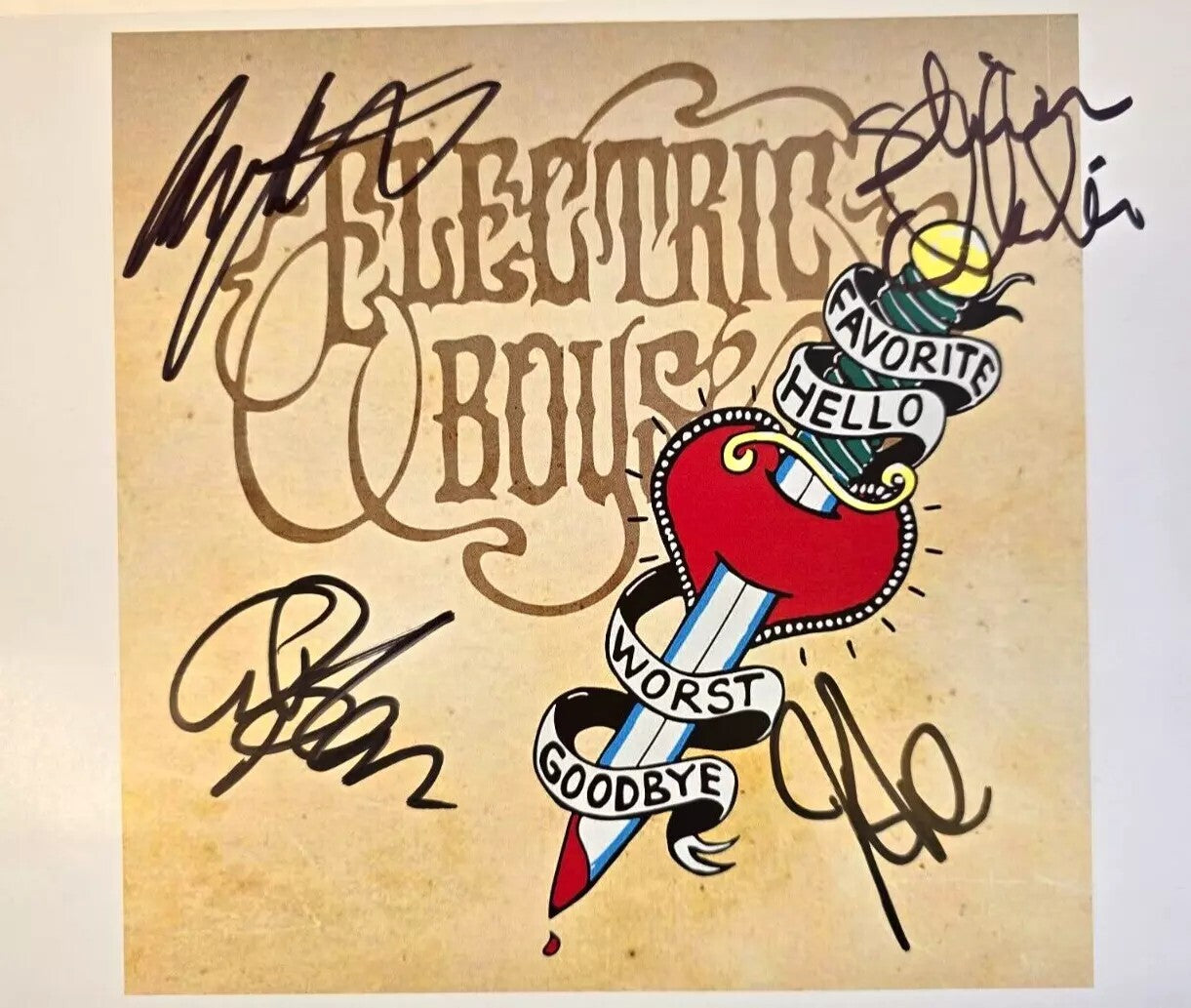 Electric Boys Signed presentation A4 on glossy print by Band Members