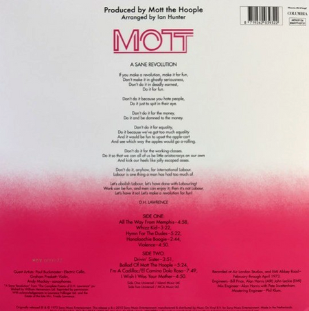 Mott The Hoople Mott LP Album vinyl record limited numbered pink 2025 remastered
