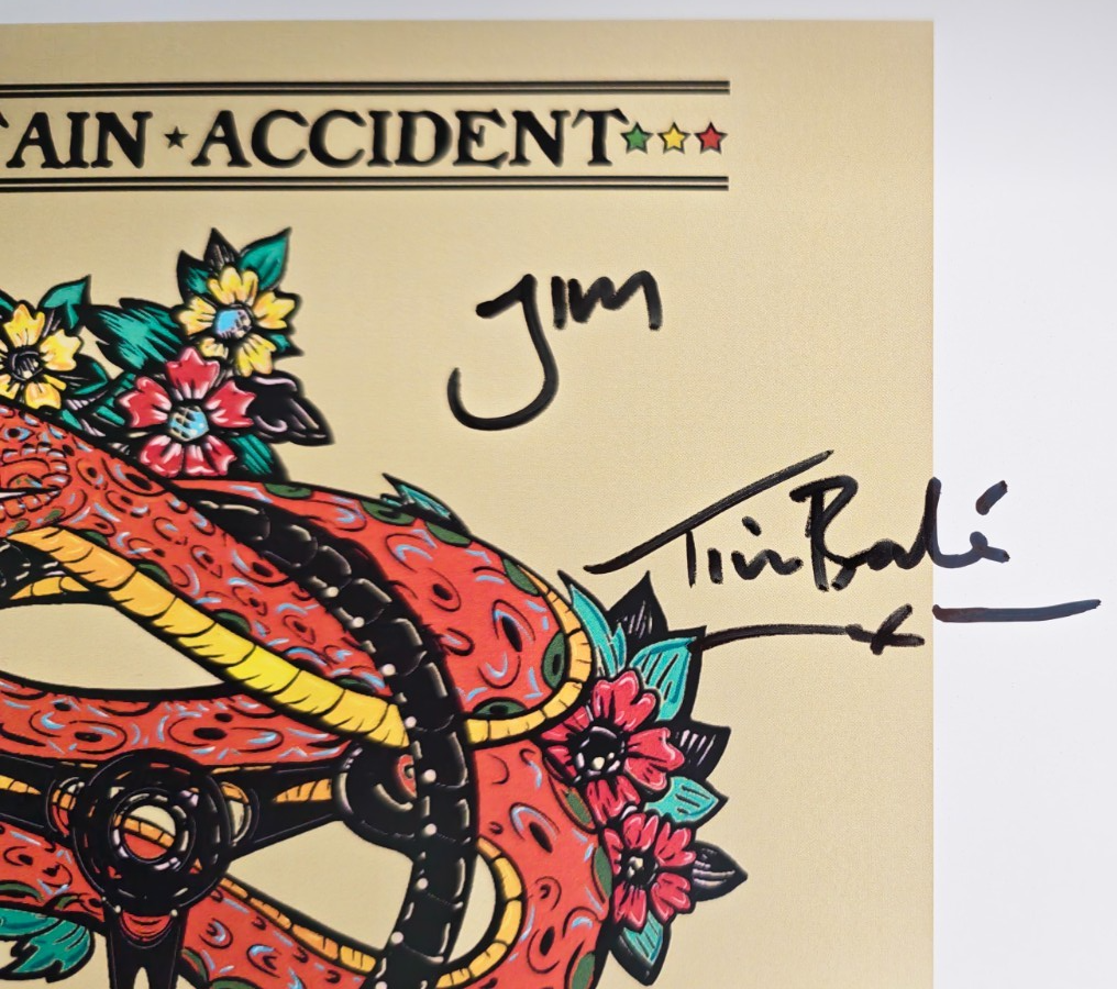 Captain Accident Hand Signed presentation A4 on glossy print Autograph