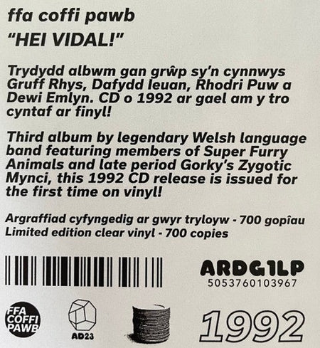 Ffa Coffi Pawb Hei Vidal! LP Album vinyl record 2023 limited clear reissue