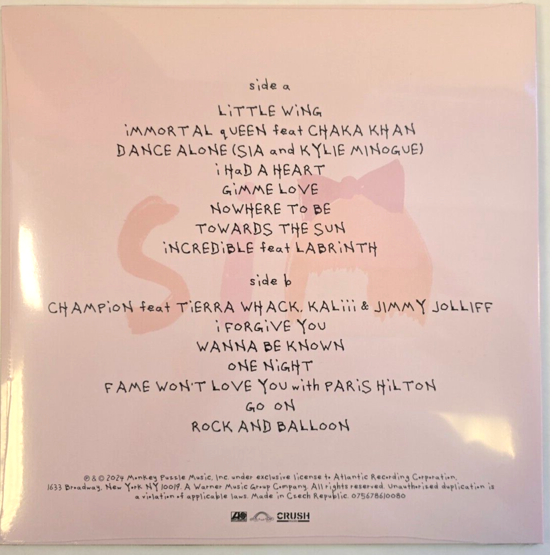 Sia – Reasonable Woman LP Album vinyl record limited Pink 2024 hip hop pop