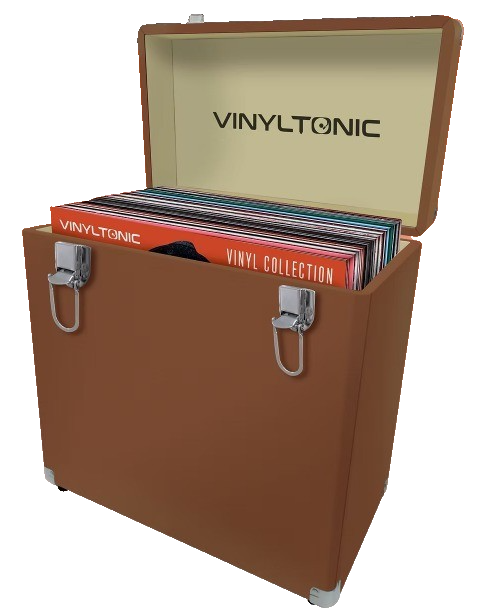 Record Storage box case 12" holds 40 x 12" LP Vinyl Records Brown Leather