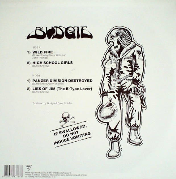 Budgie If Swallowed Do Not Induce Vomiting 12" EP vinyl record 2016 Reissue