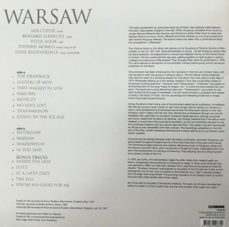 Warsaw Warsaw LP Album Vinyl record 2024 Compilation with Bonus Tracks reissue