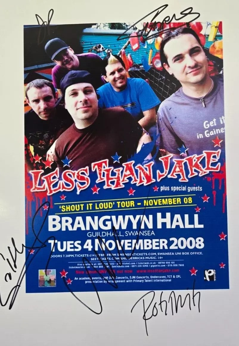 Less than Jake Hand Signed presentation A4 on glossy print by Band Members