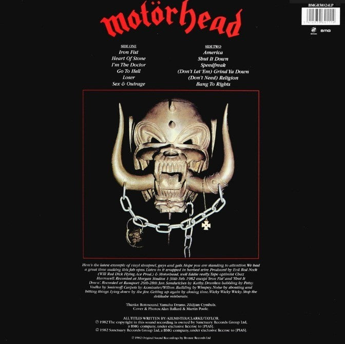 Motorhead Iron Fist LP Album vinyl record 2015 remastered reissue 180g on Bronze