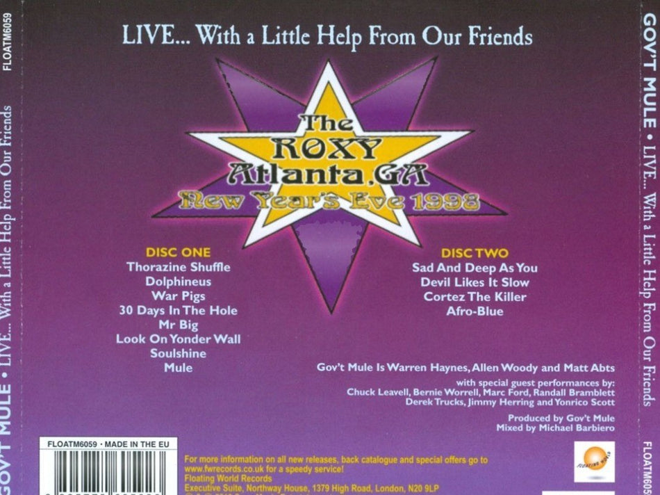 Gov't Mule  Live With A Little Help From Our Friends Gov't Mule 2 CD Album 2010