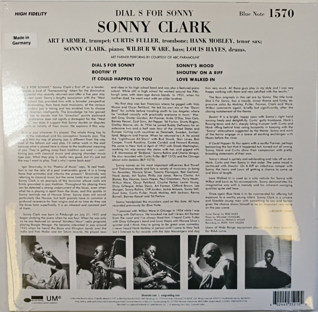 Sonny Clark Dial "S" For SonnyLP Album vinyl record Mono Reissue 180G Blue Note