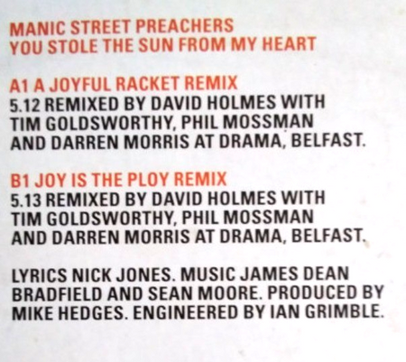 Manic Street Preachers You Stole The Sun From My Heart The David Holmes Mixes 12