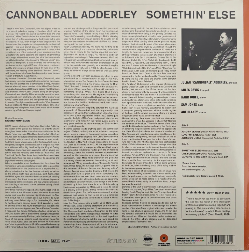 Cannonball Adderley Somethin' Else LP Album vinyl record reissue Orange Limited
