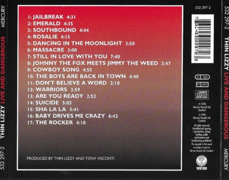 Thin Lizzy Live And Dangerous CD Album remastered reissue on Vertigo