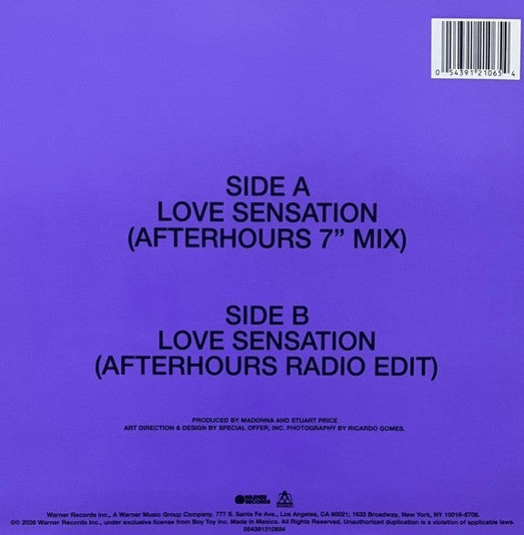 Madonna & Kylie Love Sensation 7" Vinyl Record limited clear 2026 on Maverick