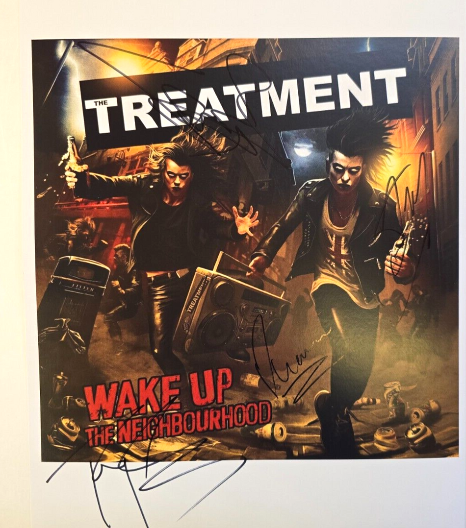 Treatment HAND Signed presentation size A4 on glossy print by the band rock