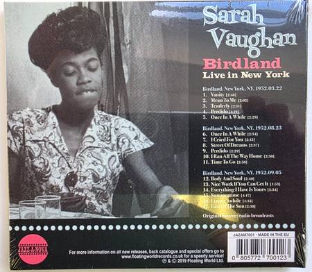 Sarah Vaughan – Birdland Live In New York CD Album 2019 in digipak on Jazzanova