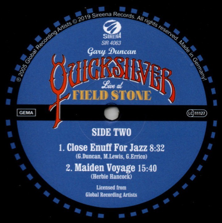 Gary Duncan's Quicksilver Live at Field Stone LP Album vinyl record 180g 2019