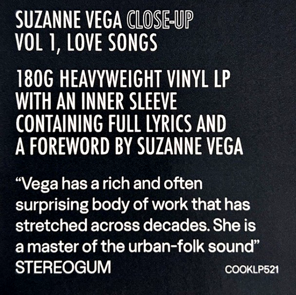 Suzanne Vega Close-Up Vol 1 Love Songs LP Album vinyl record 2022 reissue 180g