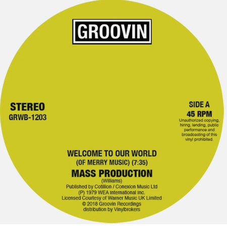 Mass Production Welcome To Our World 12" vinyl record 2018 reissue on Groovin