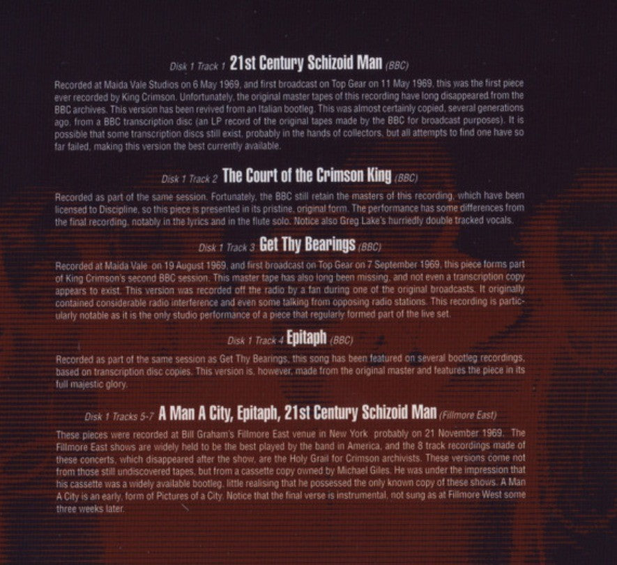 King Crimson  Epitaph Volumes One & Two CD 2 x CD Album reissue in 2018