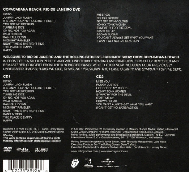 Rolling Stones  A Bigger Bang (Live On Copacabana Beach) CD & DVD on Universal