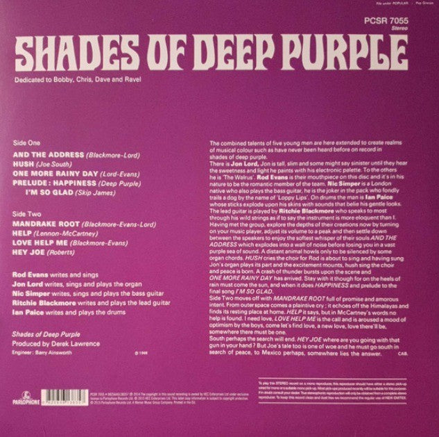 Deep Purple Shades Of Deep Purple LP Album vinyl record 2015 remastered reissue