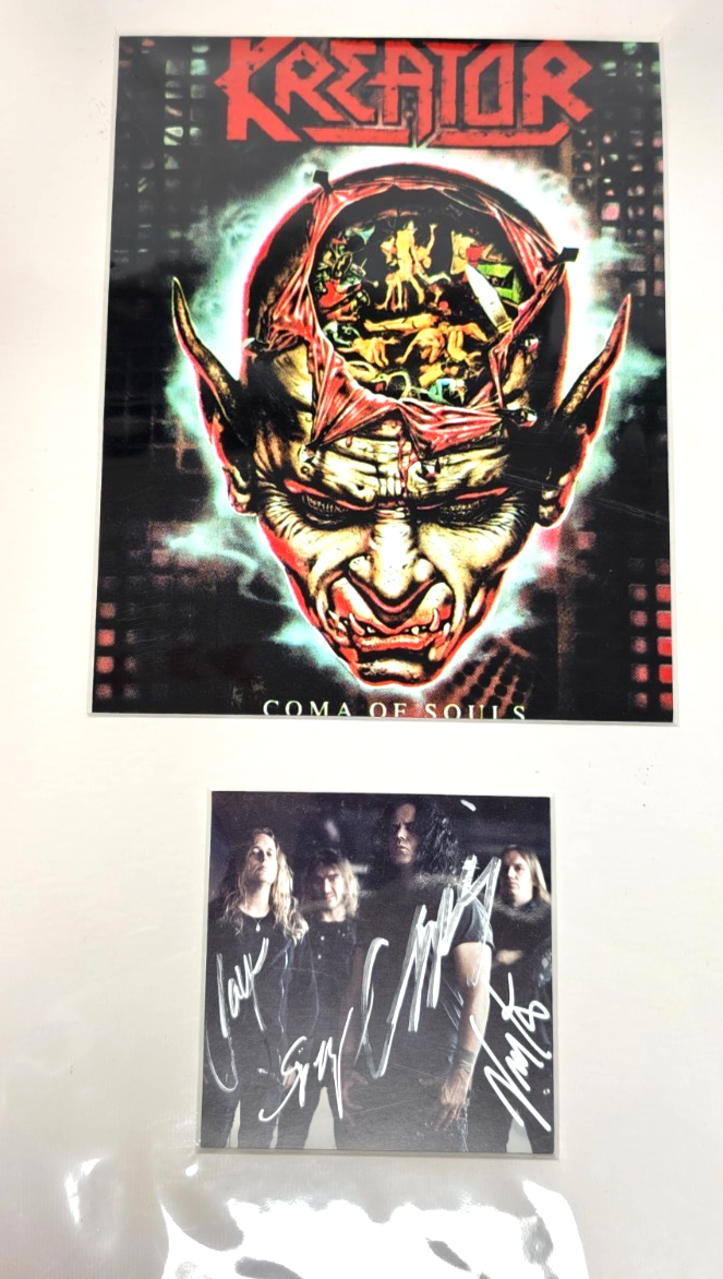 Kreator Hand Signed presentation 12" x 18" by Band Members Autograph