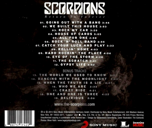 Scorpions – Return To Forever CD Album 2015 US Import on Sony Music