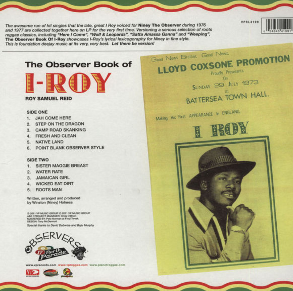 I-Roy The Observer Book Of Roy Samuel Reid Vinyl LP