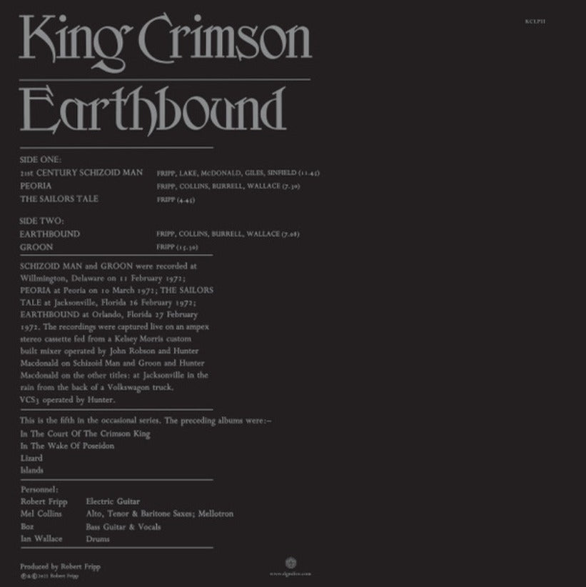 King Crimson Earthbound Vinyl LP